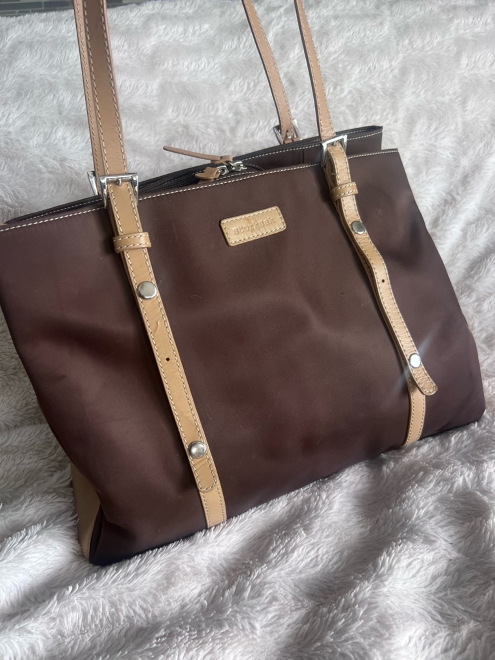 Storksak “Gigi” leather & nylon Diaper Bag in chocolate